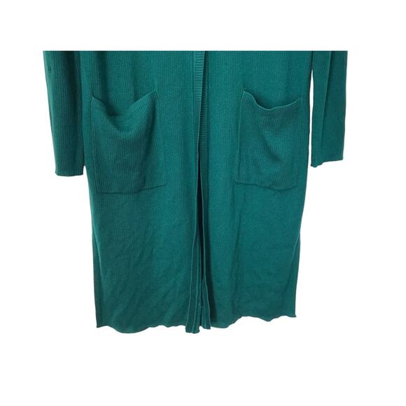 J Jill Cardigan Size XS Green Silk Blend Long Sleeve Long Line Ribbed Duster - Picture 4 of 11
